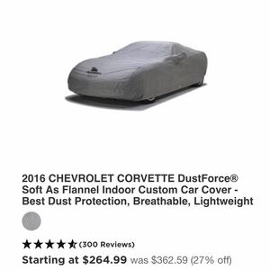 DustForce Soft-As-Flannel Indoor Car Cover in Gray Fits and C-7 Corvette